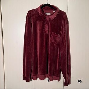 NWOT Standard/Cloth Velour Burgundy Long Sleeve Henley Shirt XL